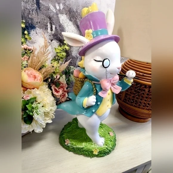 XL 20" FAO SCHWARZ MAD HATTER Victorian Easter BUNNY RABBIT Statue Figurine New - Picture 11 of 12